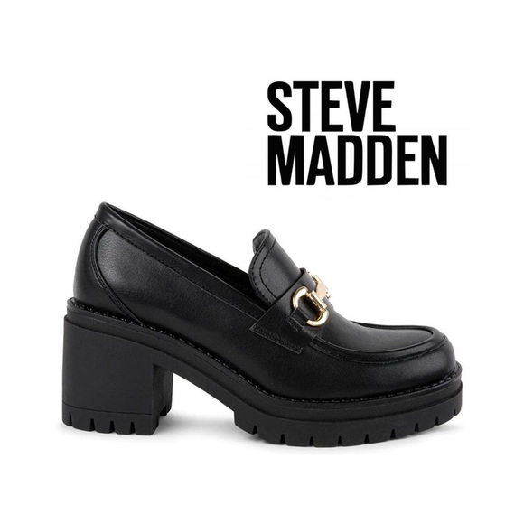 Steve Madden Shoes - Steve Madden Black Leather Loafers with Gold Horsebit